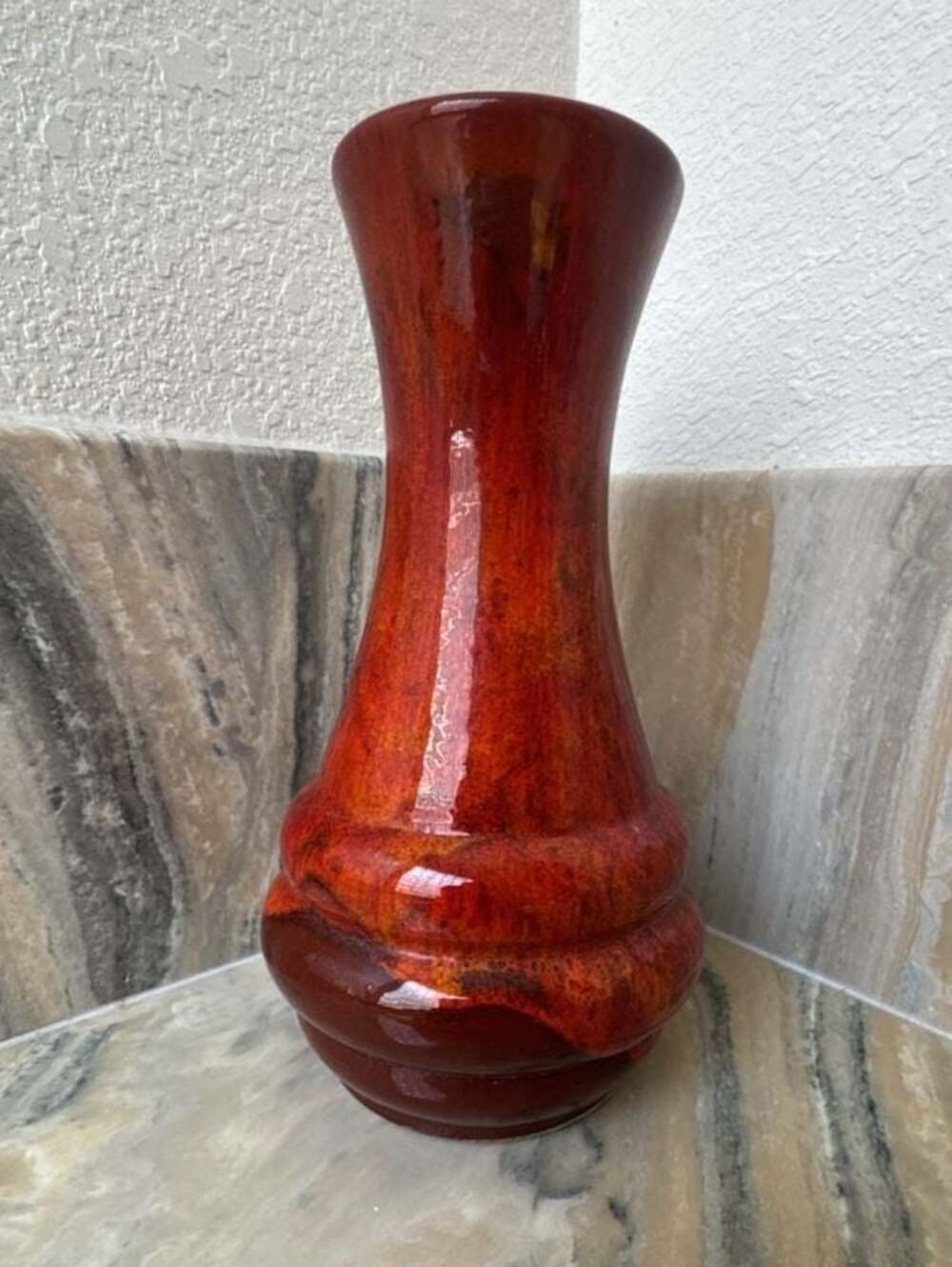 Vintage West German Pottery Red Glossy Drip Glaze Ceramic Vase